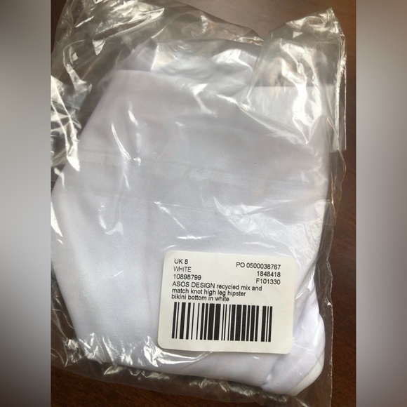 NWT ASOS Recycled Knotted High Leg Hipster Bikini Bottom in White - Size 4 - Picture 6 of 6